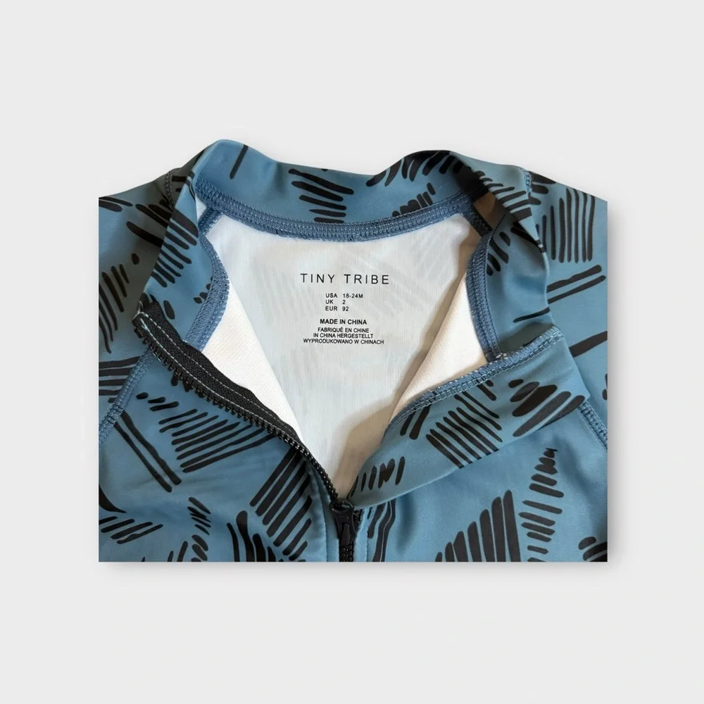 Tiny Tribe Scribble Marker Pattern Zip Up Blue Swim Rash Guard